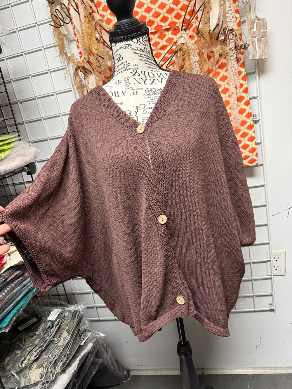 Women's Button-Front V-Neck Sweater in Dusty Brown